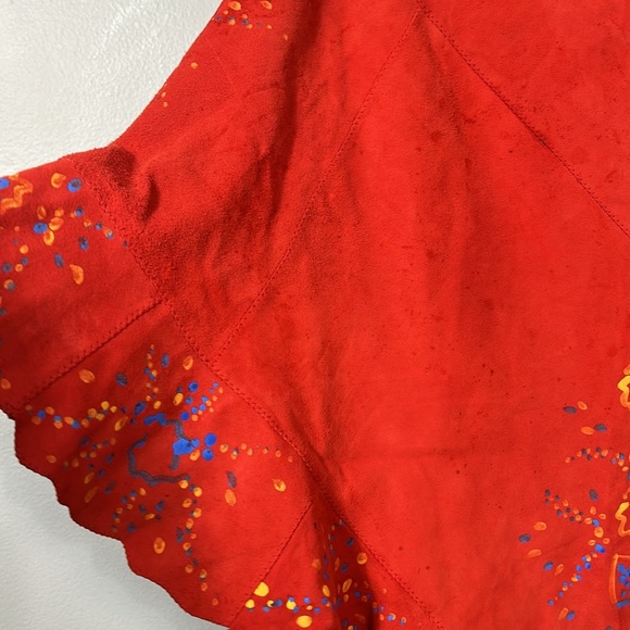 Vintage western red suede leather hand painted shawl rare large - Picture 6 of 17